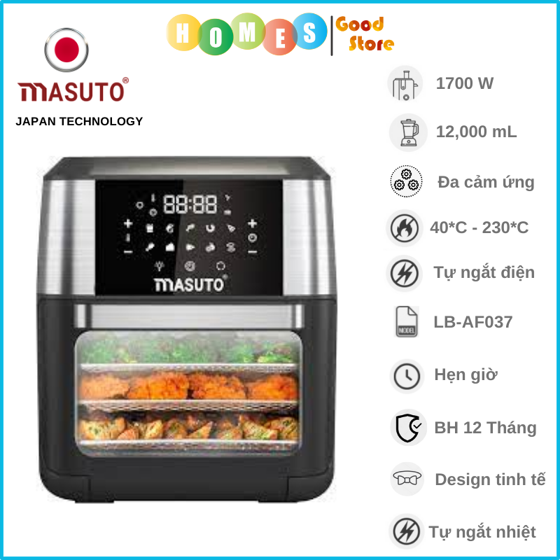 Nồi Chiên Không Dầu Air Fryer MASUTO 12L Công Nghệ Nhật Bản - Hàng Chính Hãng