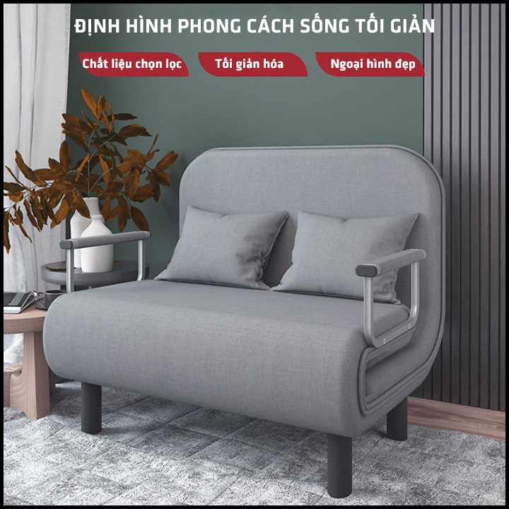 Giường sofa gấp gọn thành ghế sofa. Ghế sofa giường phong cách Hàn Quốc, khung sườn thép chịu lực chắc chắn với nhiều chế độ ngả lưng.