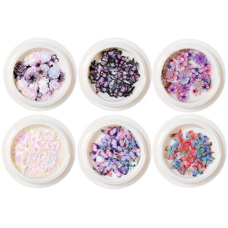 Set 6 Hủ Bướm Hologram Gỗ Ẩn Trang Trí Móng
