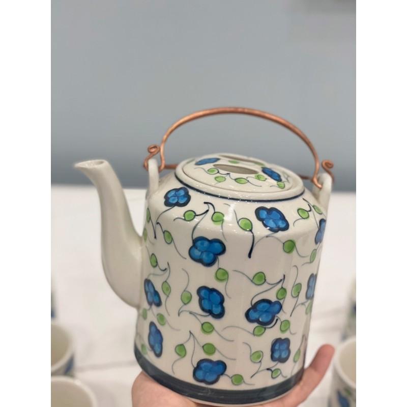 Bộ ấm tích họa tiết hoa cỏ vẽ thủ công Bát Tràng.