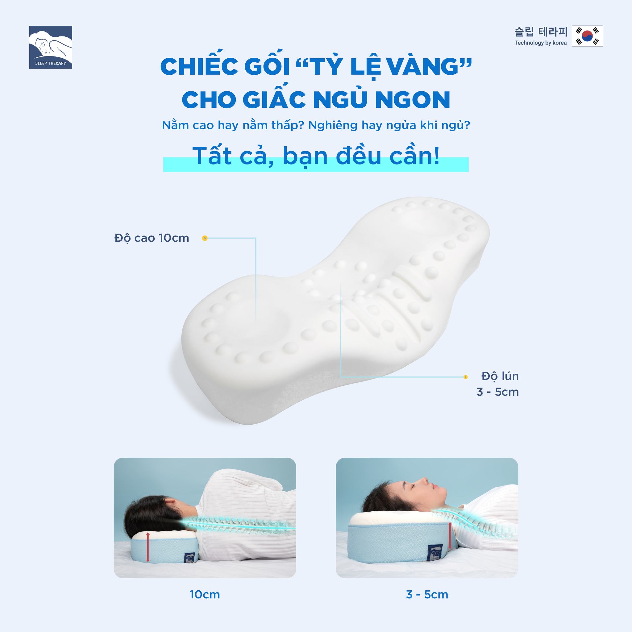 COMBO 1 Gối Sleep Therapy giảm đau vai gáy cho người lớn + 1 vỏ gối ngoài - Màu ngẫu nhiên