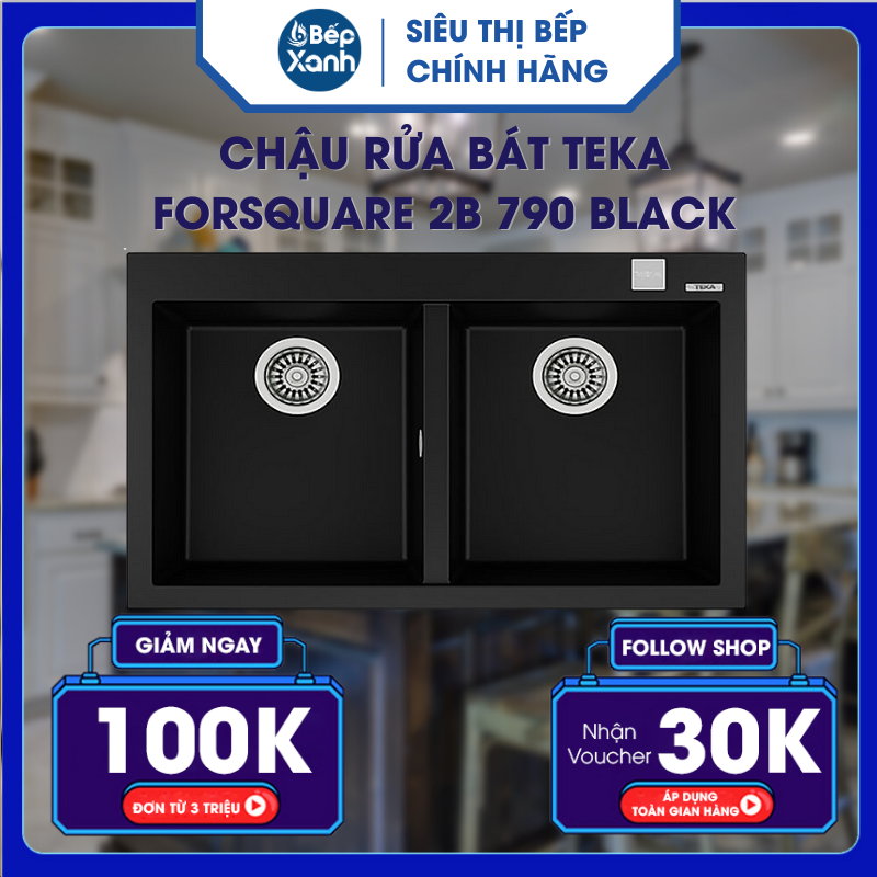 Chậu rửa bát TEKA FORSQUARE 2B 790 BLACK - Hàng Chính Hãng