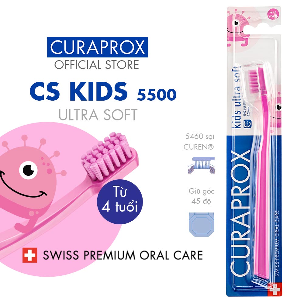 Bàn chải răng trẻ em Curaprox CS Kids 5500 Ultra Soft – Hồng