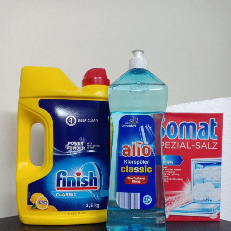 Combo Bột Finish 2,5 kg +muối Somat 1,2kg + nước bóng Alio 1000 ml