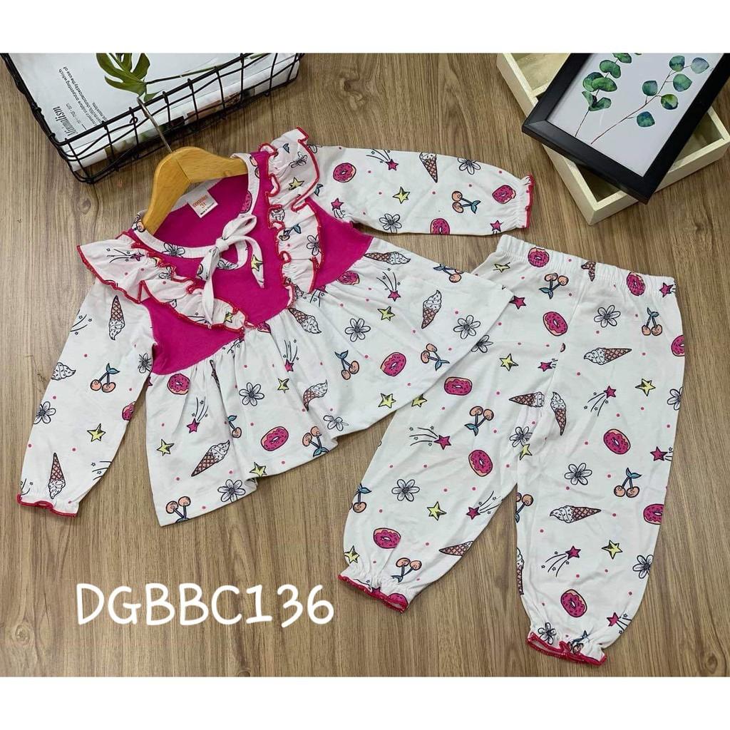 Bộ dài tay bánh bèo dáng xòe thun cotton xuất khẩu cho bé gái từ 11 đến 23kg - Bộ dài tay bé gái