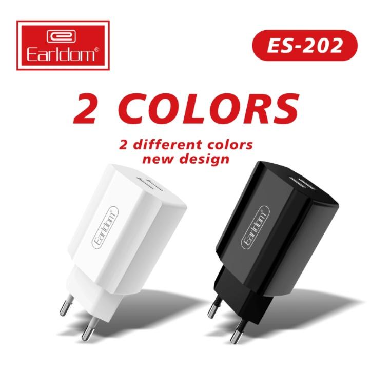 Củ sạc 2 cổng USB Earldom ES-202 thiết kế chắc chắn với  công suất 12W - Hàng Chính Hãng