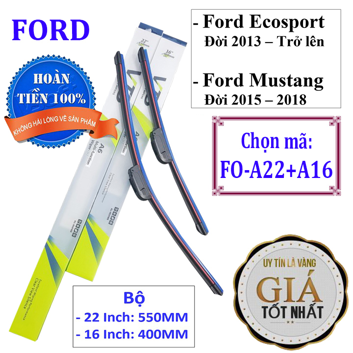 Bộ 2 thanh gạt nước mưa ô tô Nano xương mềm cao cấp dành cho xe Ford