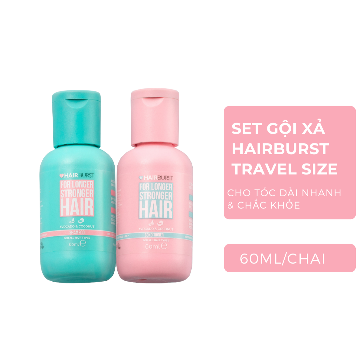 Set gội xả Hairburst Stronger Longer Hair - Travel Size 60ml/chai