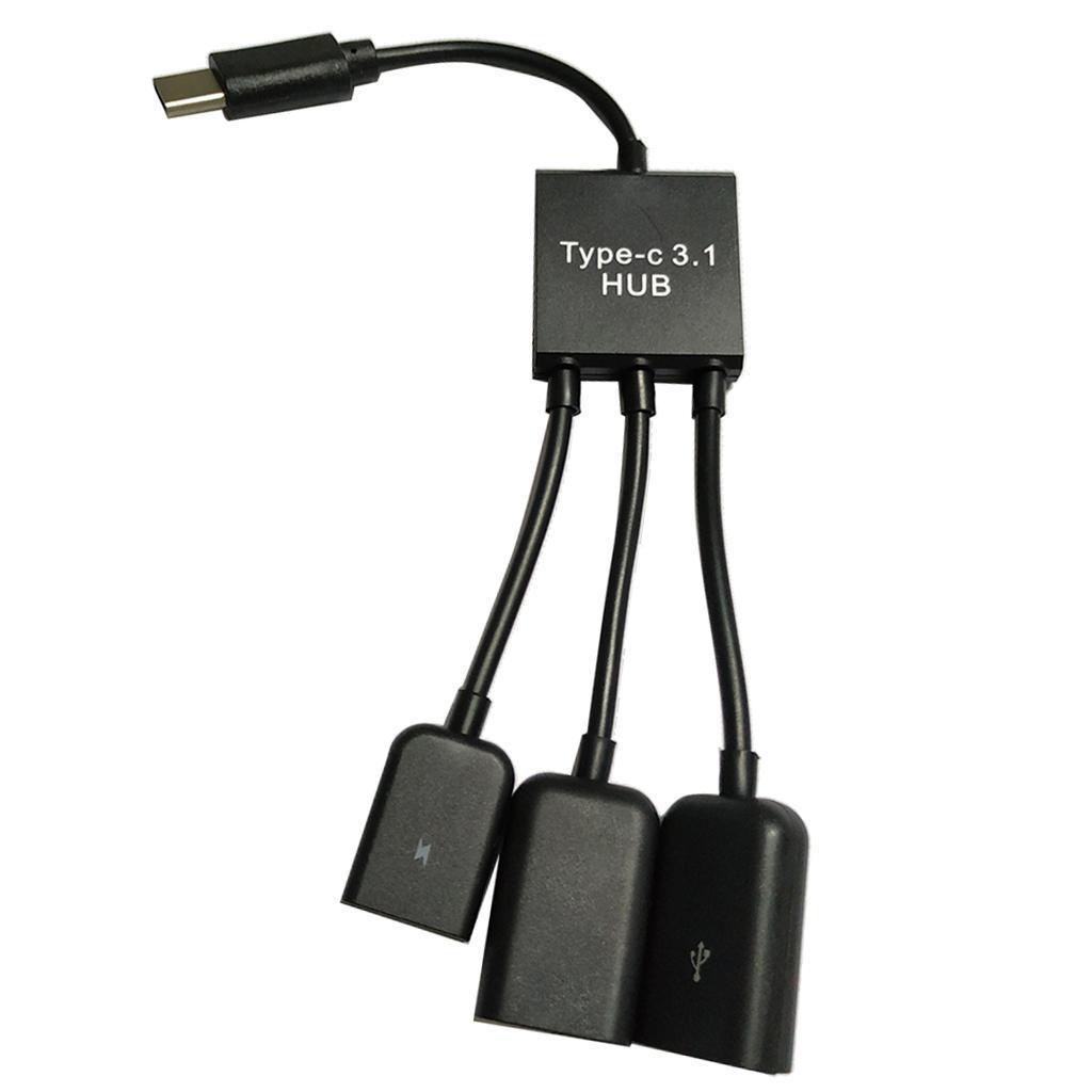 3 in 1 USB C Type C OTG Host Cable Hub Cord Adapter Splitter Connector Black