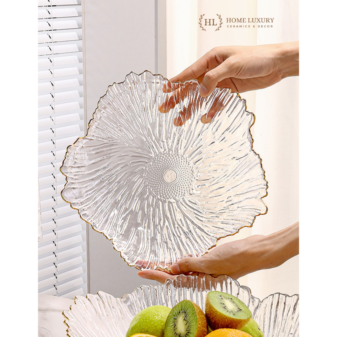 Set 3 Đĩa thủy tinh Decor chịu nhiệt - chịu lực borosilicate viền vàng cao cấp -Đĩa cánh hoa vân đá phong cách Hàn Quốc - HÀNG CHÍNH HÃNG MINIIN