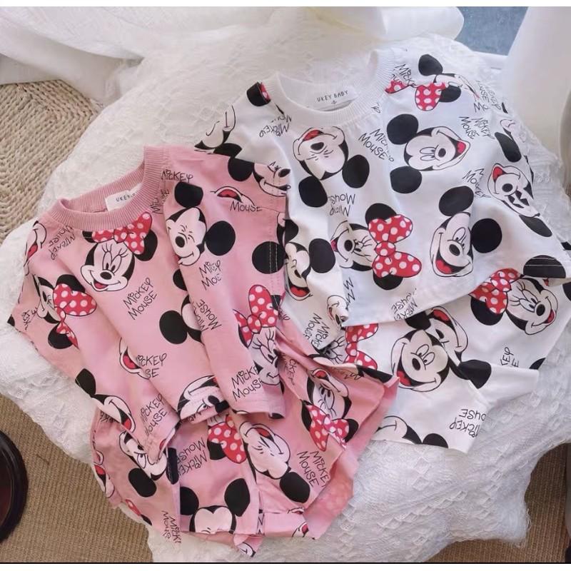 Bộ Mickey 2 Màu Hồng - Trắng Chất Cotton Giấy Siêu Xinh Cho Bé Gái -Nhà Cam