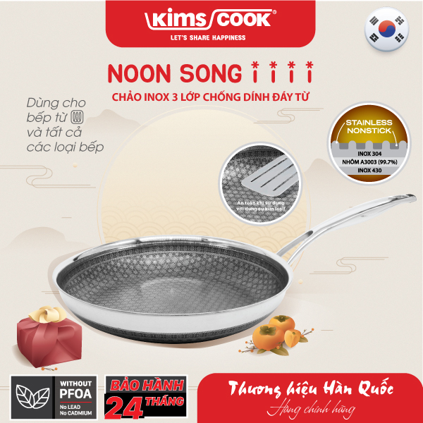 Chảo KIMS COOK Noon Song inox 3 lớp đáy từ chống dính 2 mặt