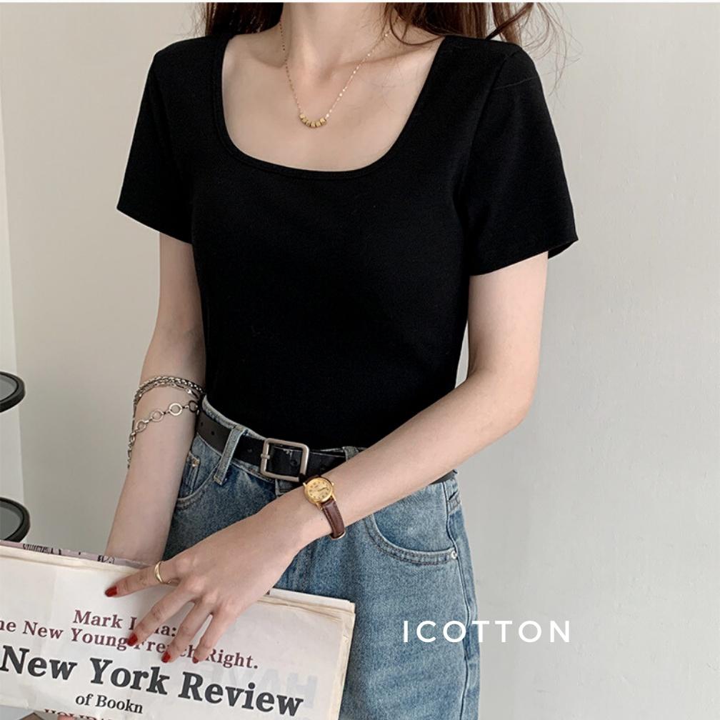 Áo cổ vuông nữ ️ICOTTON️ áo cổ viền phom ôm 100% cotton kiểu dáng trẻ trung