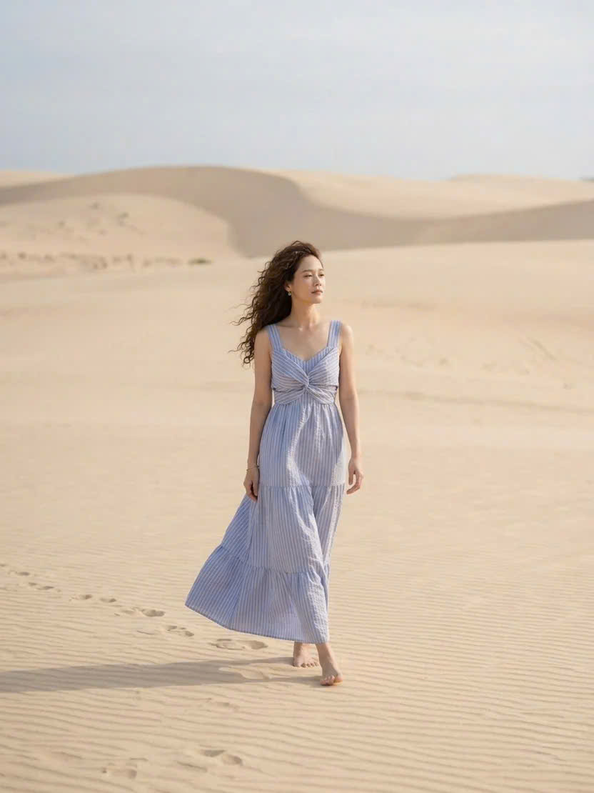 Đầm Maxi Sọc Xanh Cotton Vân Hy DRE205 Thời trang Hity