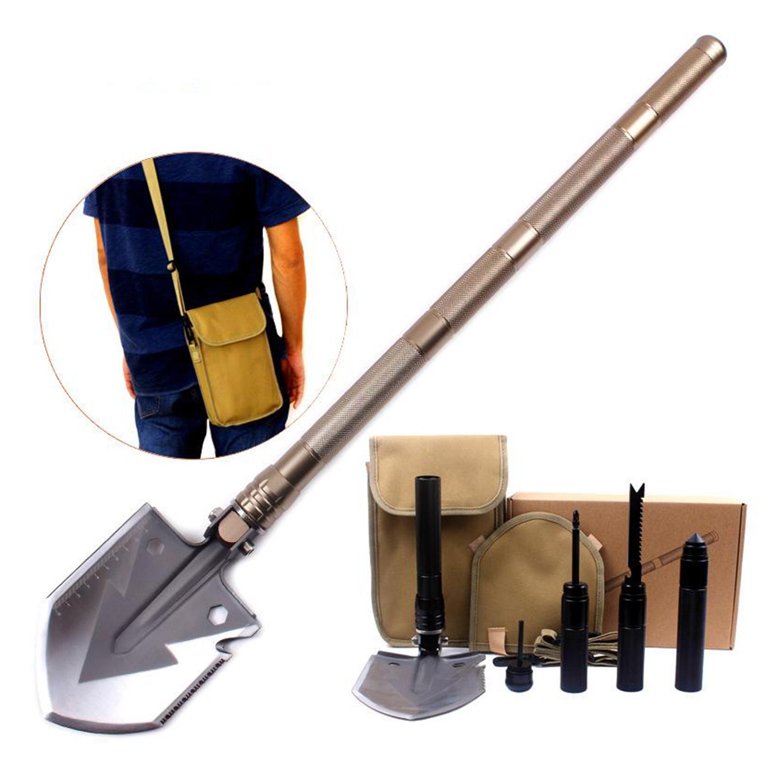 Military Folding Camping Shovel High Carbon Steel Protable Spade Entrenching Tool Extension Handle Shovel with Storage Pouch for Outdoor Camping