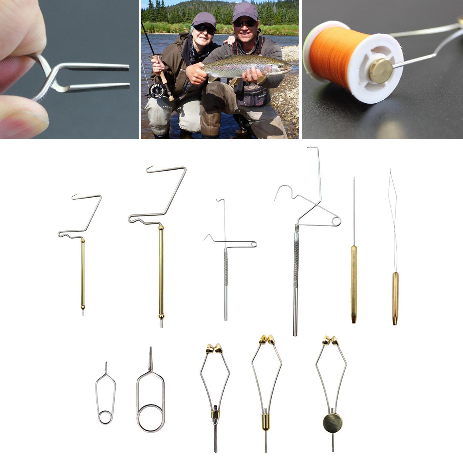 11Pcs Fly Tying Tool Kit with Hackle Plier Bobbin Threader Holder Whip Finisher Handle Bodkin Disc Bullet Angler Bobbin Holder
