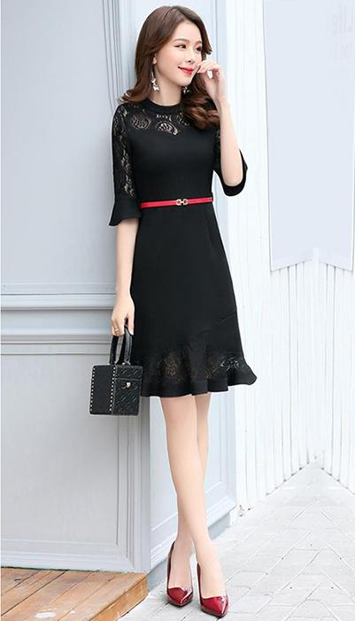 Đầm Công Sở Phối Ren Thời Trang