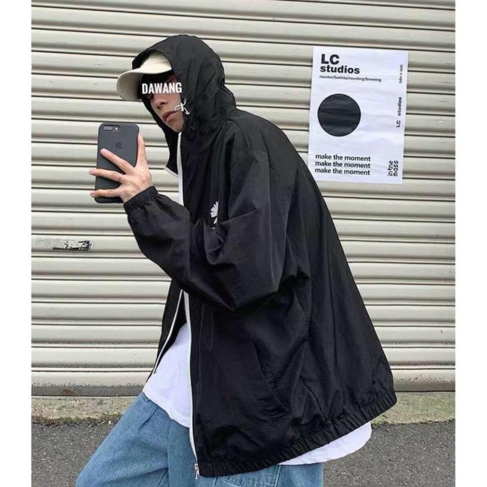 Áo khoác dù in hình Hoa Cúc dành cho cặp đôi cho nam cho nữ có mũ, jacket form rộng có 2 màu unisex ulzzang