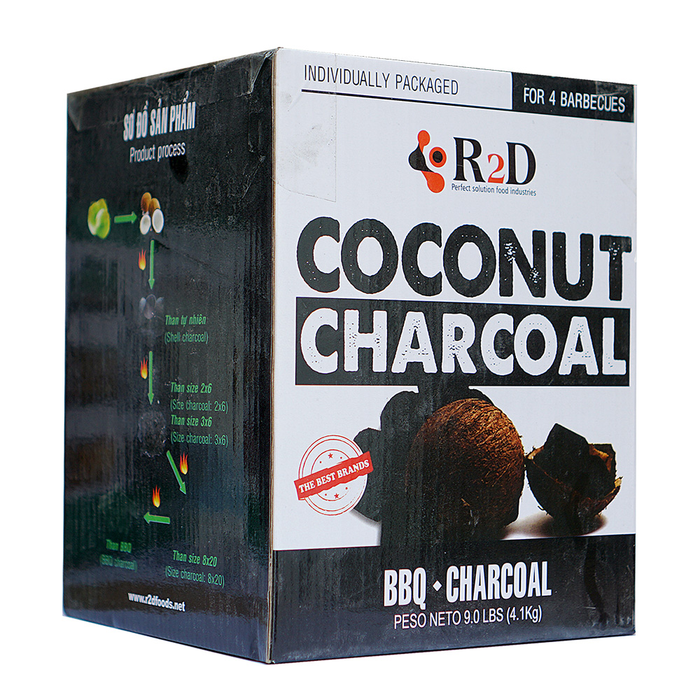 THAN GÁO DỪA KHÔNG KHÓI 4KG TỪ THƯƠNG HIỆU R2D, NGUYÊN LIỆU TỰ NHIÊN, LÀNH TÍNH,THAN ĐEN, LỬA ĐỎ, TRO NHƯ THUYẾT