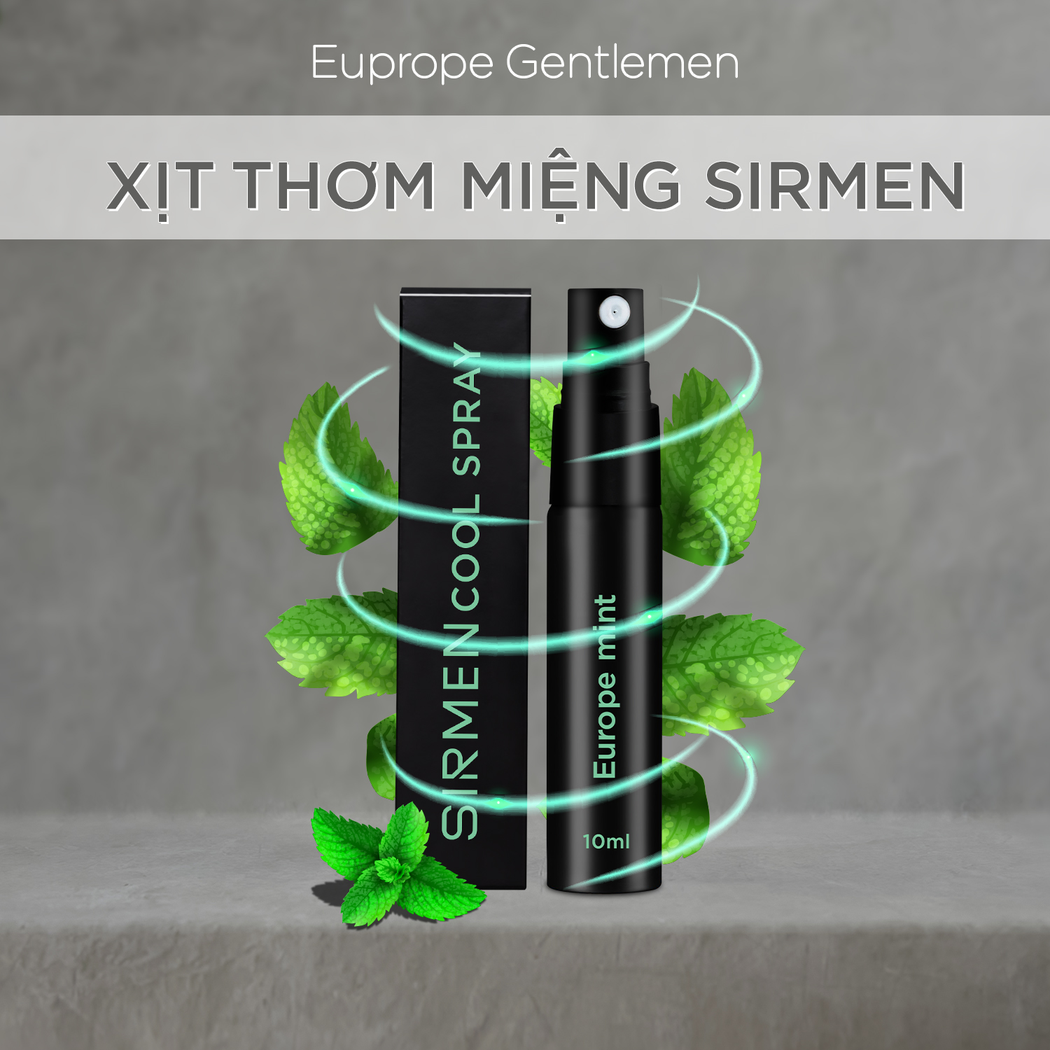 Xịt thơm miệng SIRMEN Europe Mint Cool Spray vị bạc hà thơm mát tự nhiên, khử mùi hôi miệng ngay lập tức, thơm kéo dài 180 phút, công nghệ EU-Nano, đậm đặc gấp 2 lần, chai 10ml