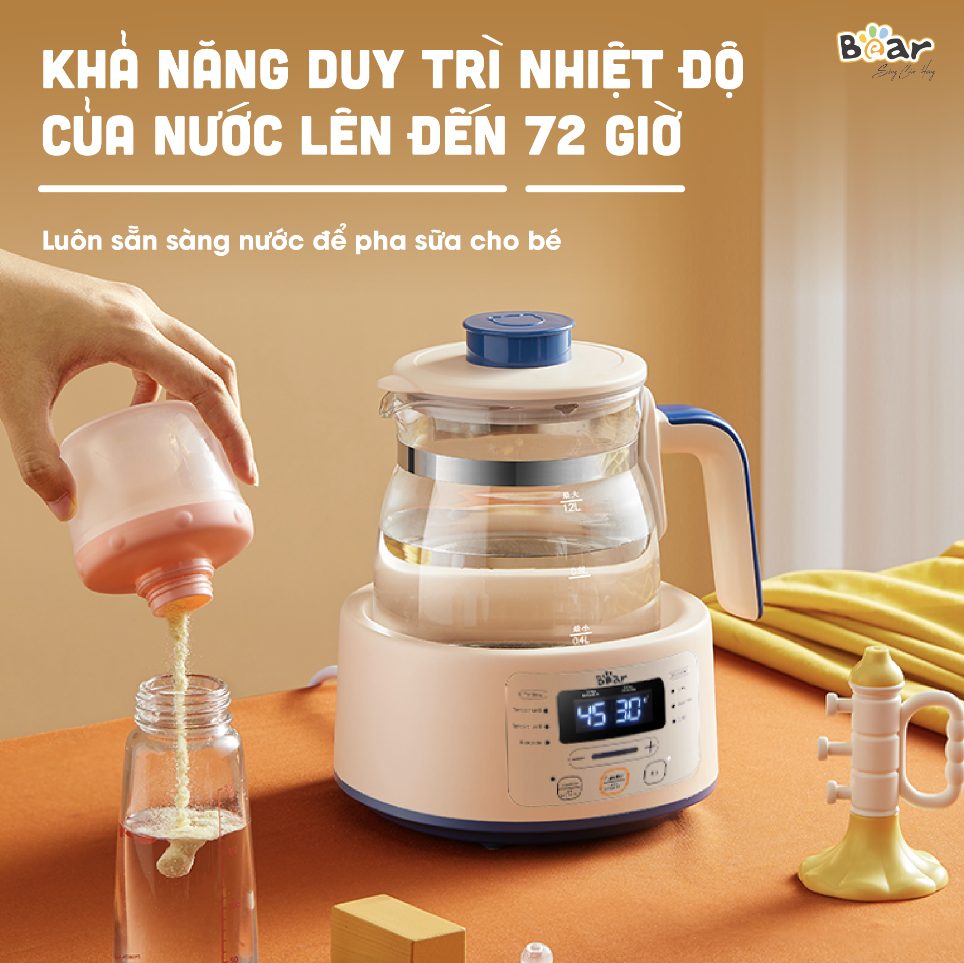 Máy Hâm Sữa Đun Nước Bear Đa Năng Thông Minh Khử Clo An Toàn Cho Bé - D12D1 - Hàng chính hãng