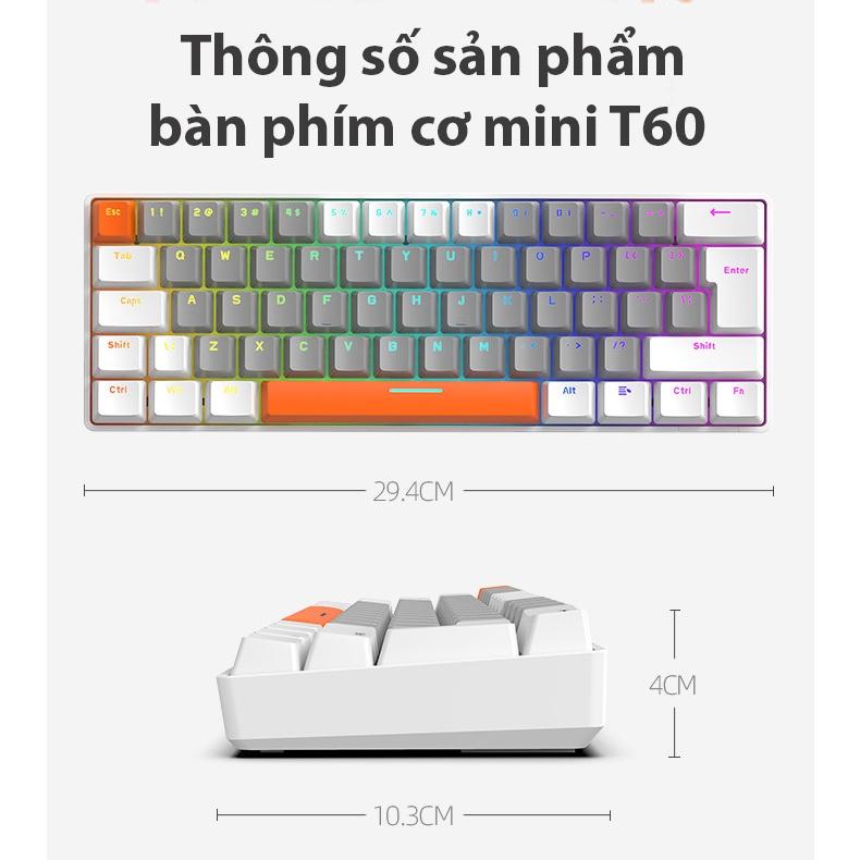 Bàn phím cơ Coputa Bàn phím máy tính laptop gaming mini Full LED Rainbow T60