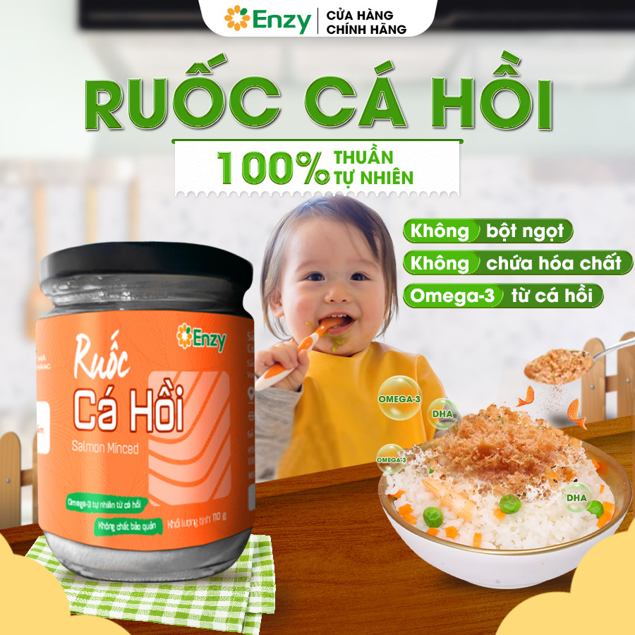 Ruốc Cá Hồi Không Bột Ngọt Cho Bé Ăn Dặm Enzy, Lọ 60gr