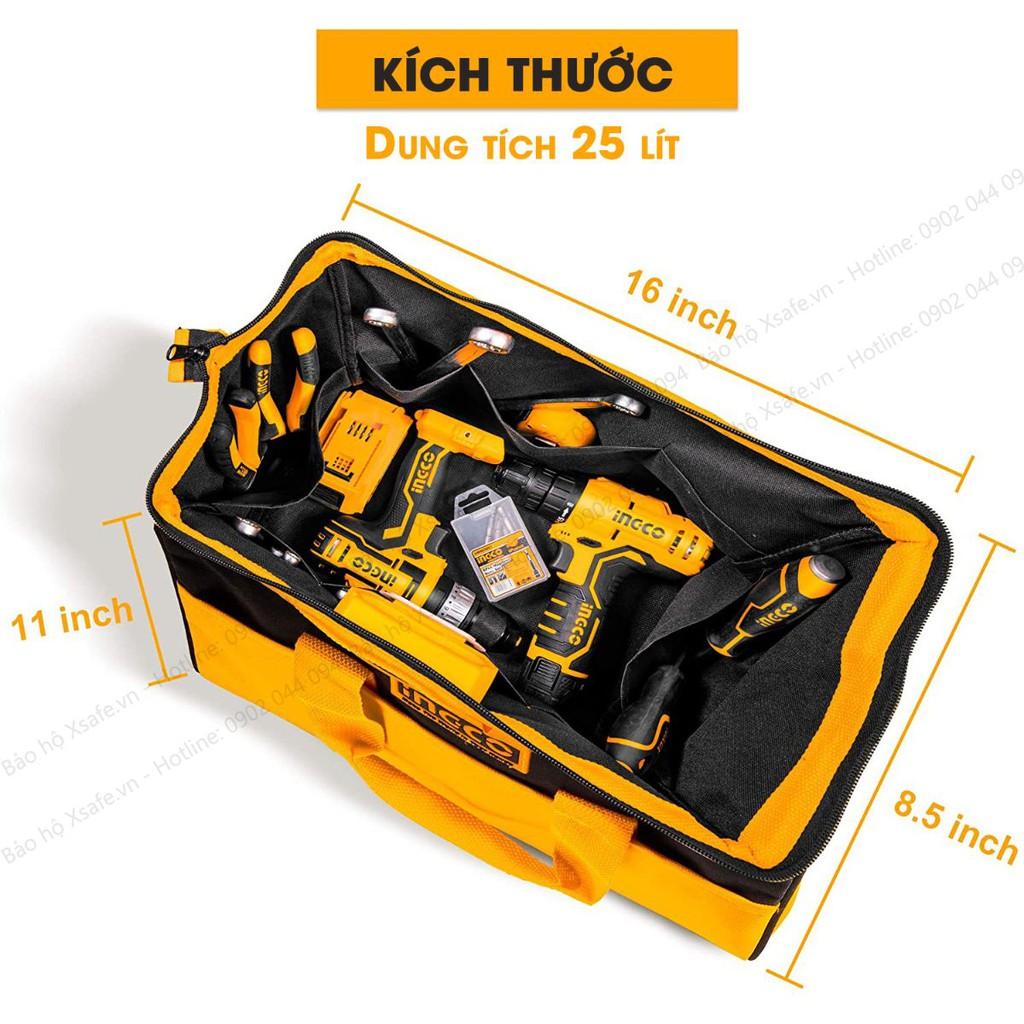 Túi đồ nghề dụng cụ INGCO HTBG28161 16 inch 12 ngăn, miệng rộng chống thấm nước Giỏ đựng dụng cụ đa năng
