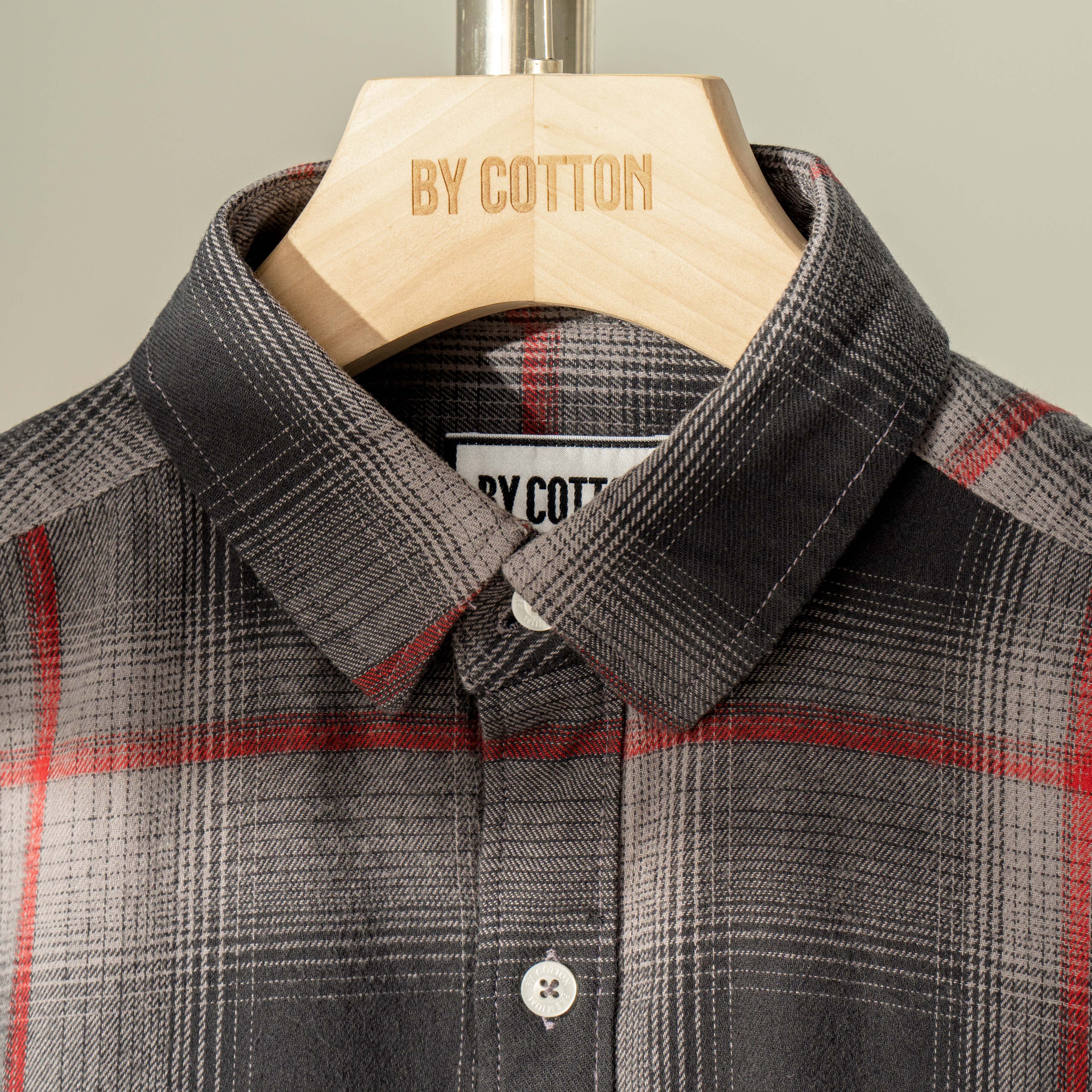 Áo Sơ Mi Nam Cao Cấp Flannel Xám Đỏ BY COTTON