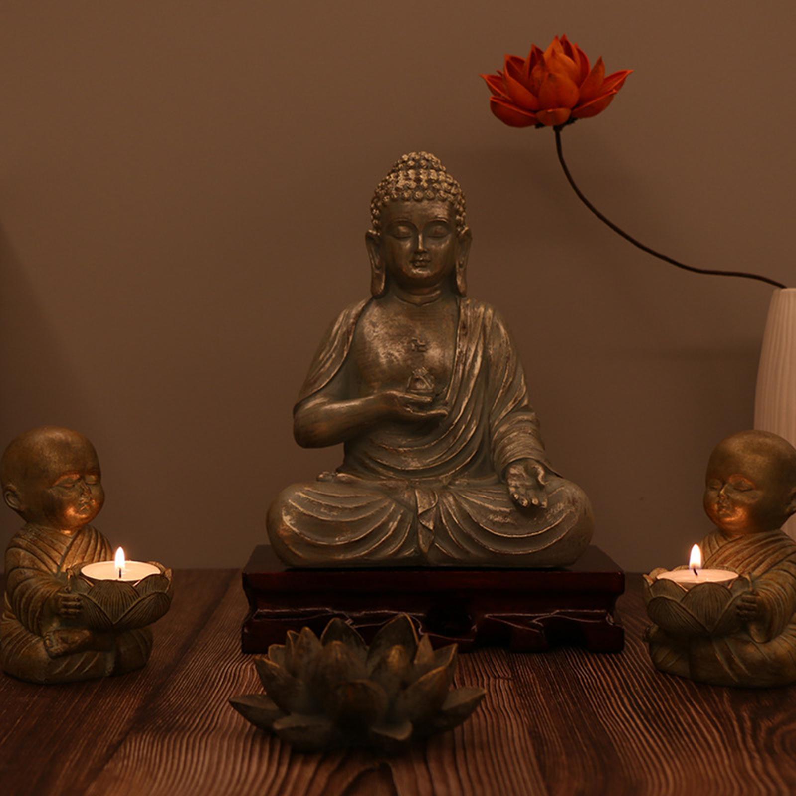 2x Buddha Statue Monk Doll  Sculpture Candleholders Figurines for Home