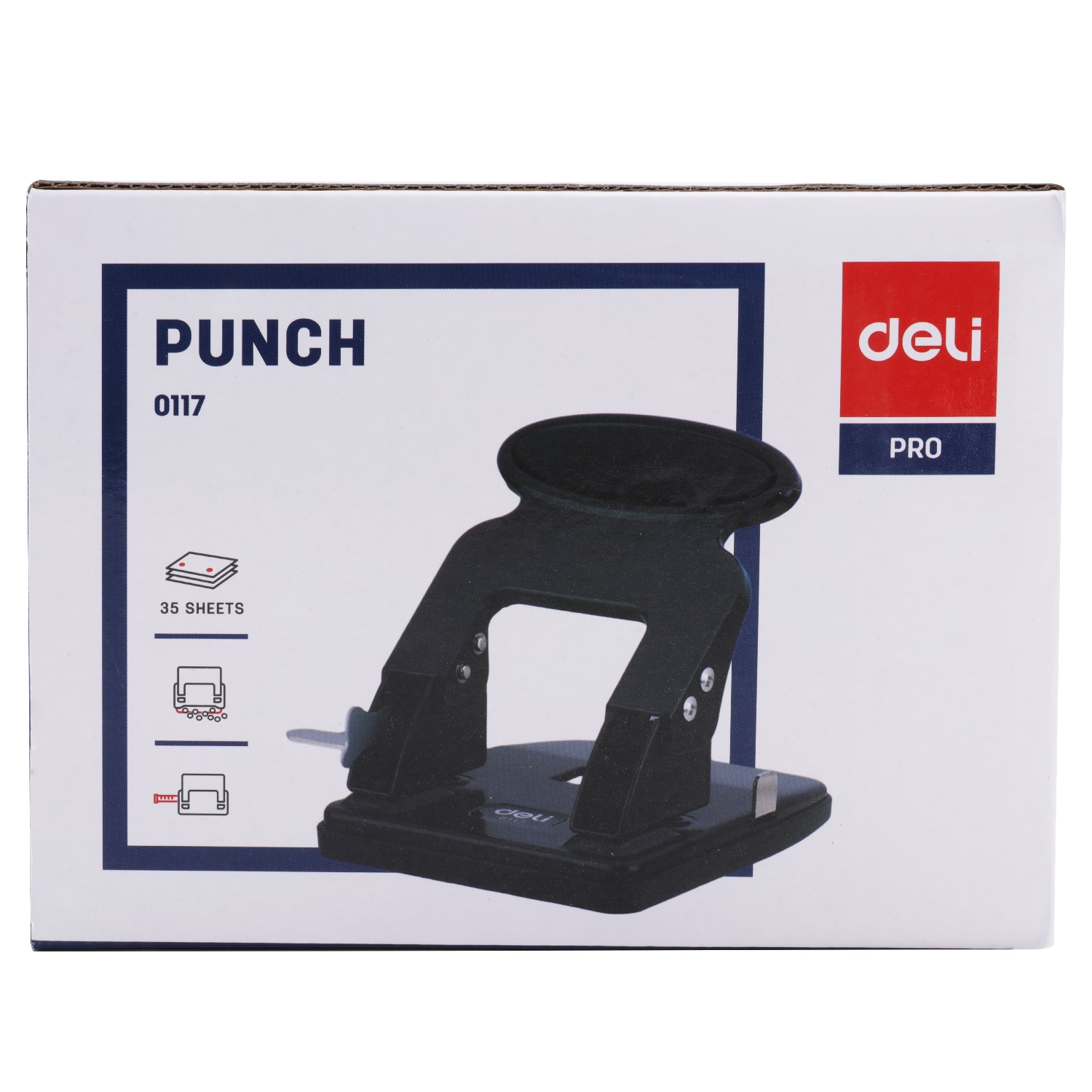 Máy đục lỗ kim loại 35 tờ Deli, Đen, xanh dương, ghi xám - 1 cái E0117