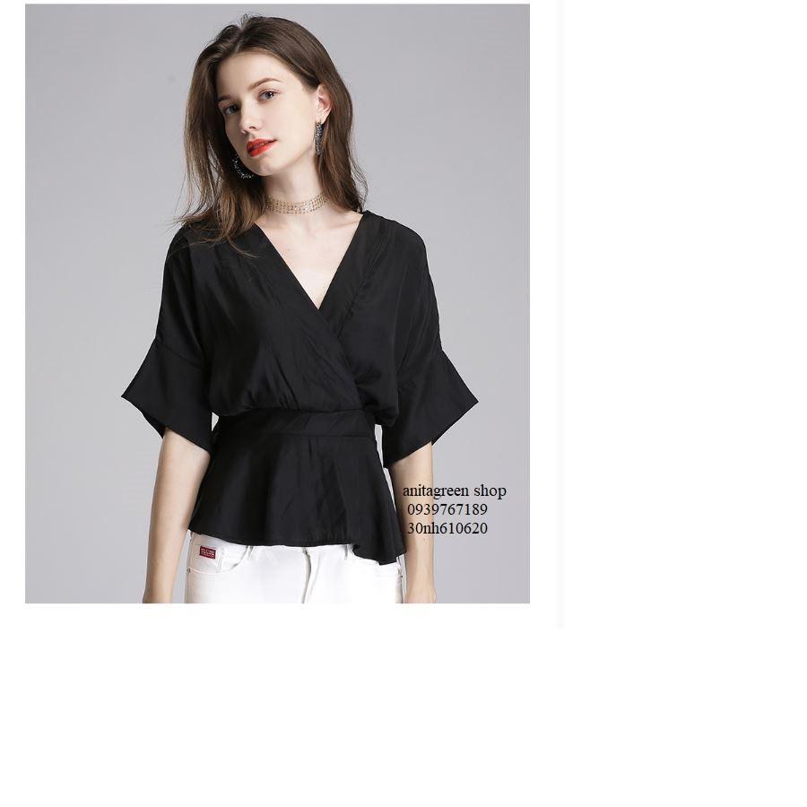 Nh610620-ÁO KIỂU ĐẮP CHÉO THẮT NƠ