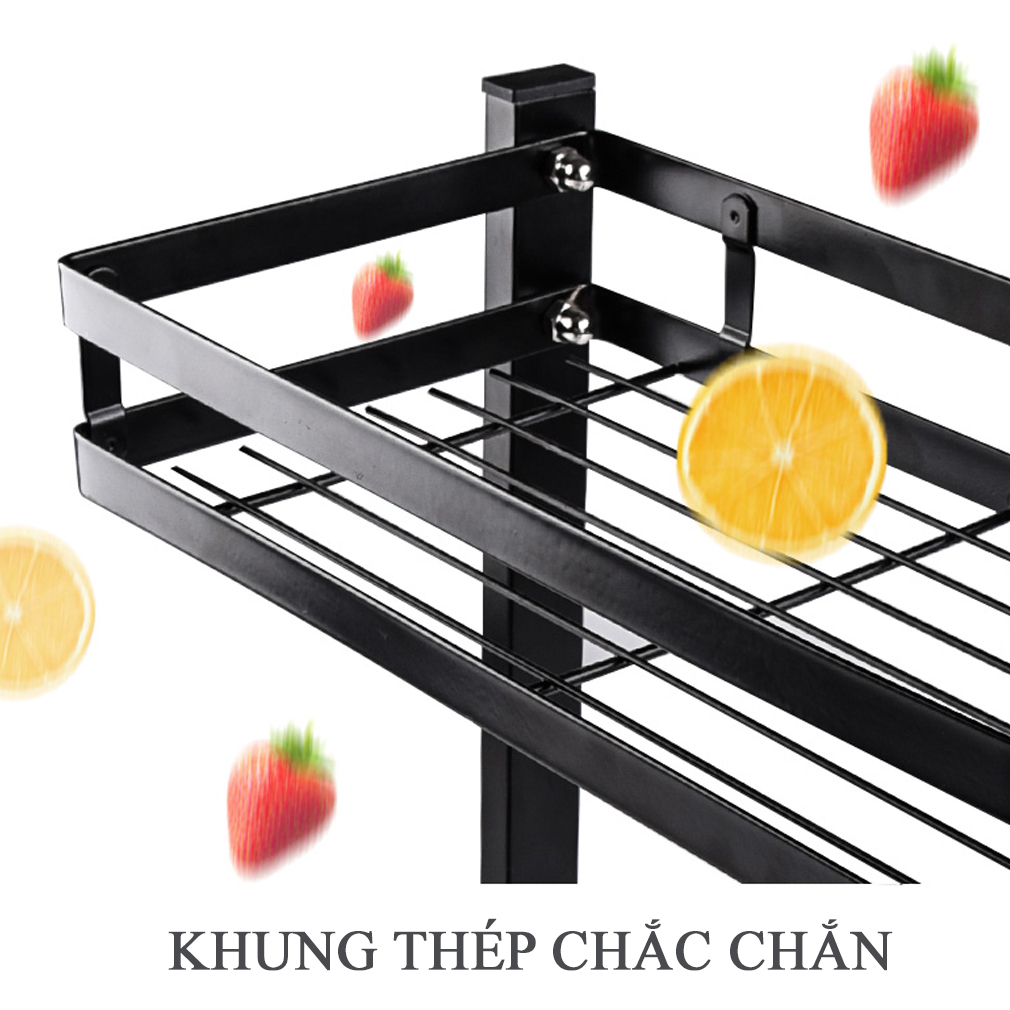 Kệ đựng gia vị nhà bếp 3 tầng sang trọng thép phủ sơn tĩnh điện chống nước kích thước 34 x 21 x 60.5cm kèm móc treo đồ tiện dụng kiểu dáng hiện đại tiết kiệm diện tích thiết kế chống trơn trượt