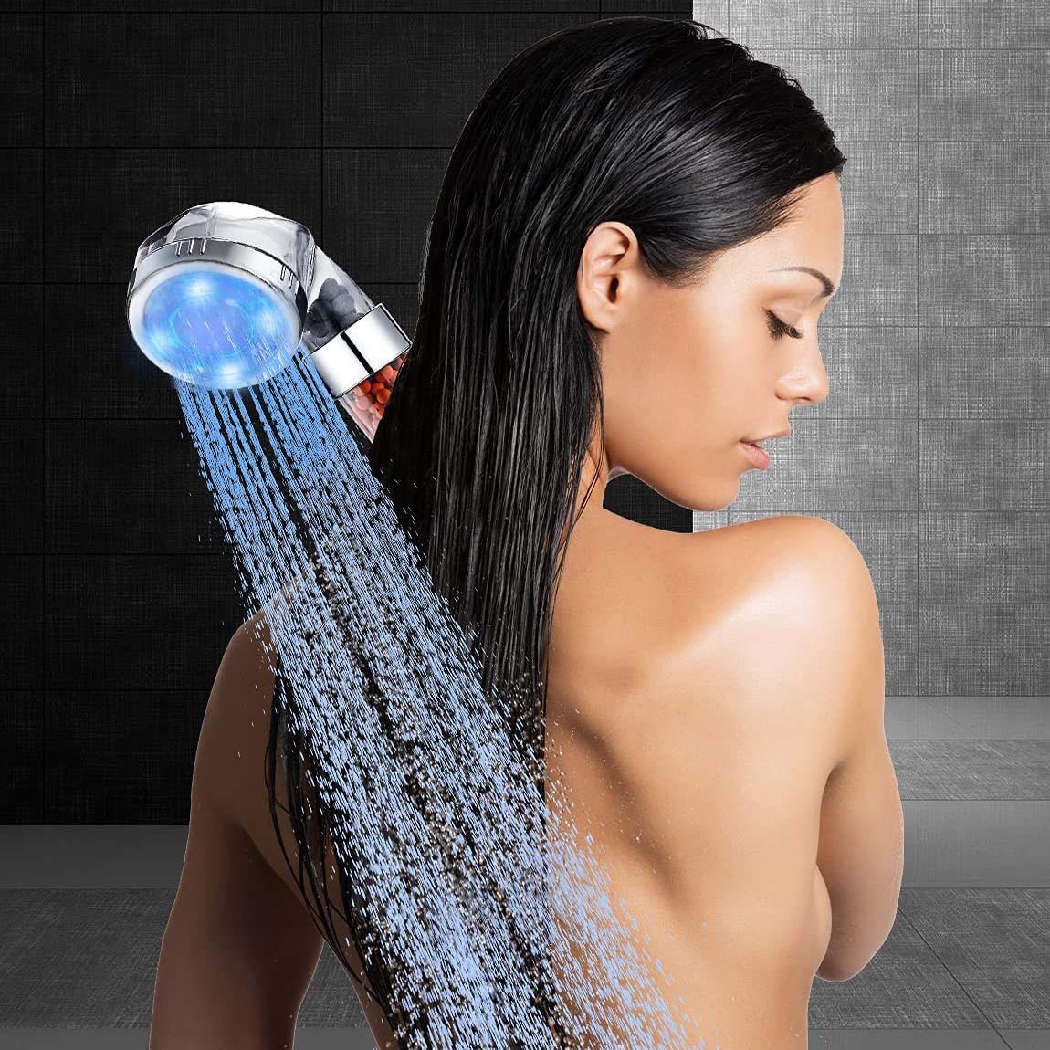 Đầu vòi hoa sen LED thay đổi màu, bộ lọc lọc nước tiết kiệm nước đầu tắm cầm tay với vòi và cơ sở