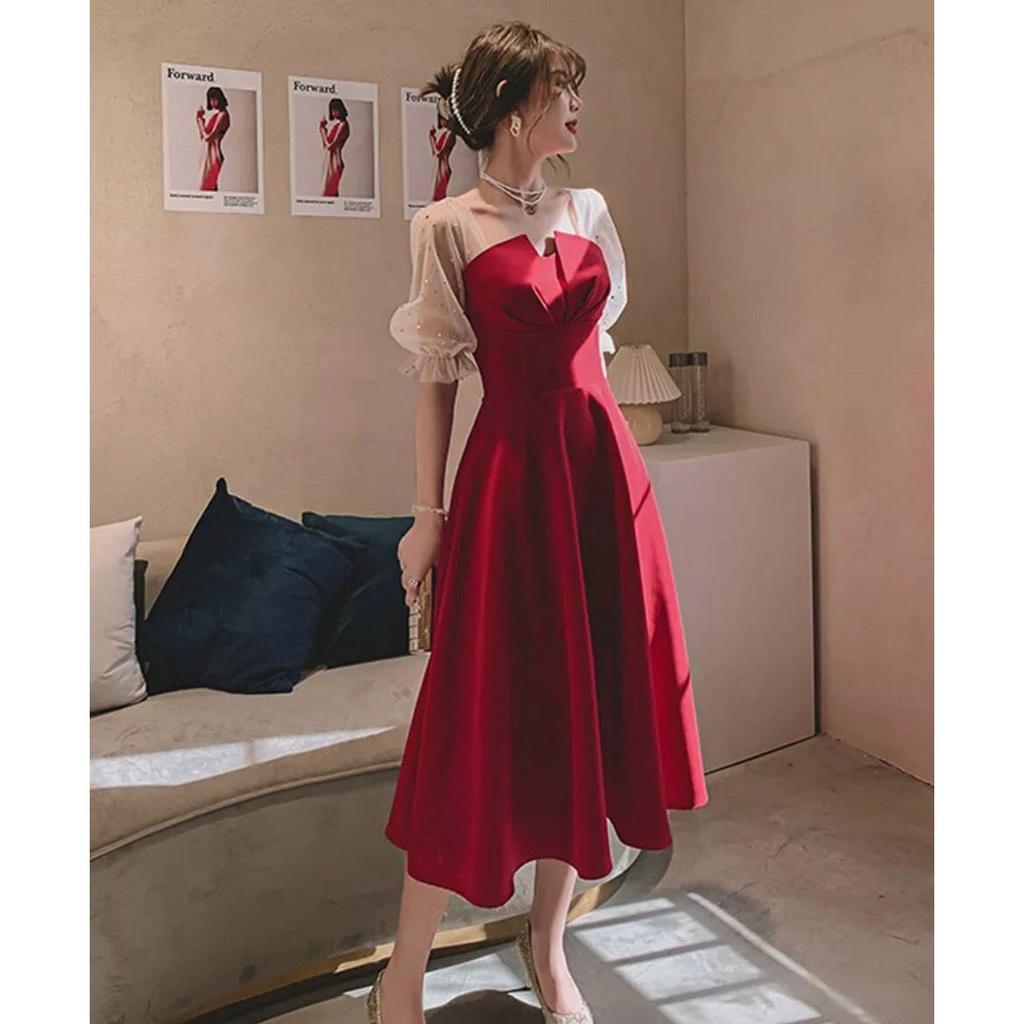 Đầm Nữ Tiểu Thư Tay Dài Phối Lưới Sao Xếp Ly Ngực Thời Trang Nữ Sam Closet Free Size 40-55kg