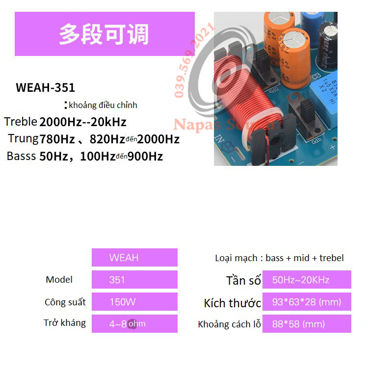 BỘ 2 MẠCH PHÂN TẦN 3 LOA ĐA NĂNG WEWAH351 - CÓ ĐIỀU CHỈNH ÂM BAS VÀ MID - PHÂN TẦN LOA GIA ĐÌNH