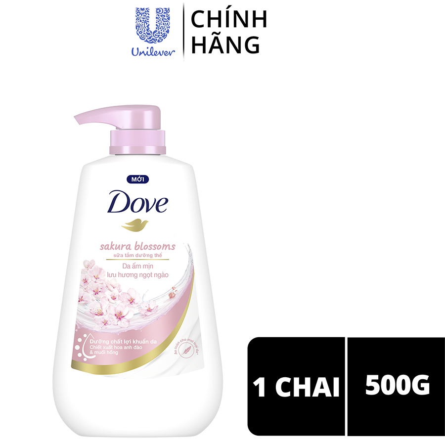 Sữa tắm dưỡng thể Dove Sakura Blossoms Da mềm mịn hương hoa với hương hoa anh đào & muối hồng 500g