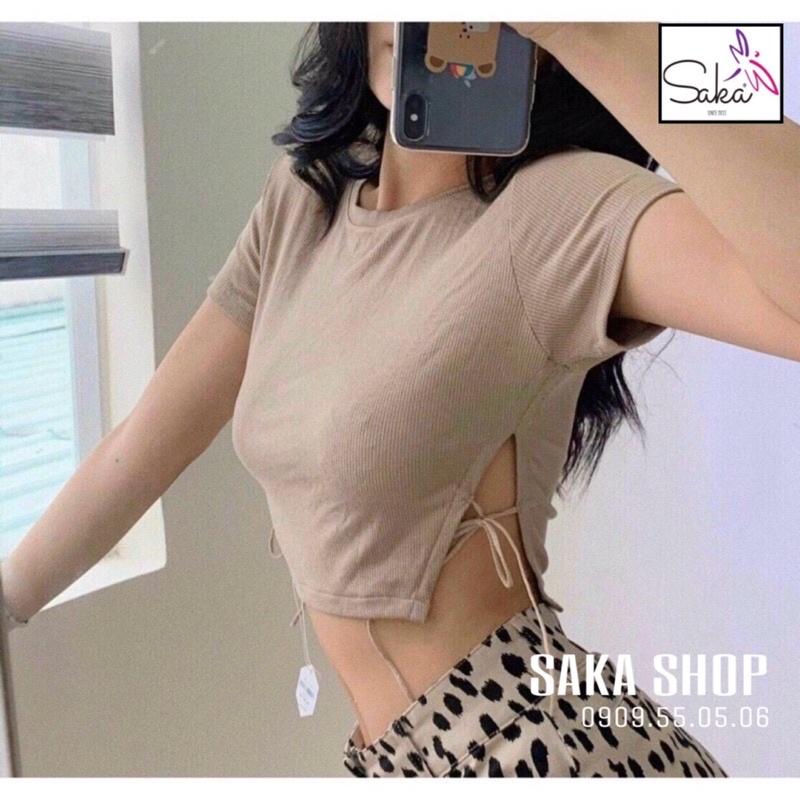 Áo thun croptop nữ buộc dây