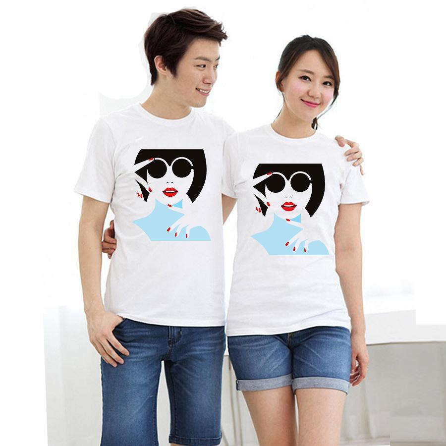 Áo thun cặp đôi in hình cô gái mắt form rộng phong cách hàn quốc