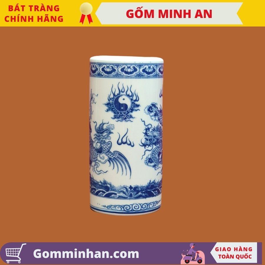 Ống Hương Thờ Ống Đựng Hương Vẽ Rồng Men Trắng Cao Cấp- Gốm Sứ Bát Tràng- Gốm Minh An