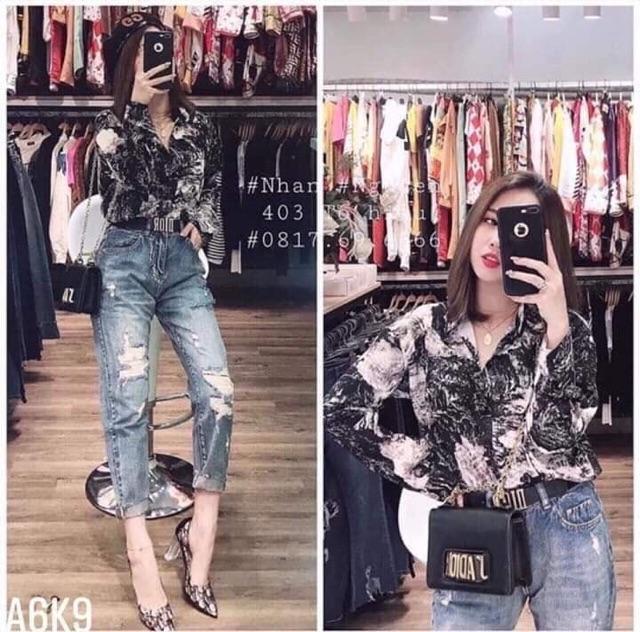 Áo sơ mi lụa loang hot hit cho nữ 40-55kg