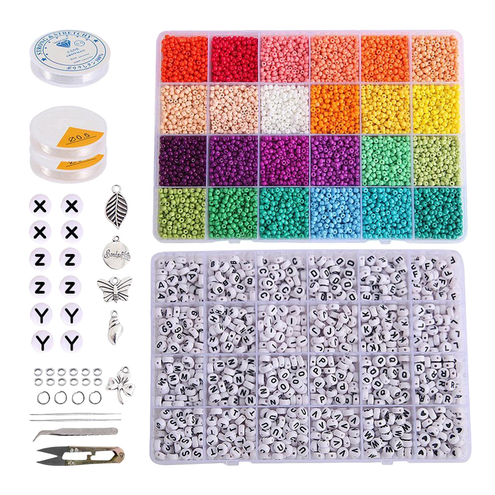 12000Pcs Glass Seed Beads 1350Pcs Letter Beads for Rings Jewelry Making