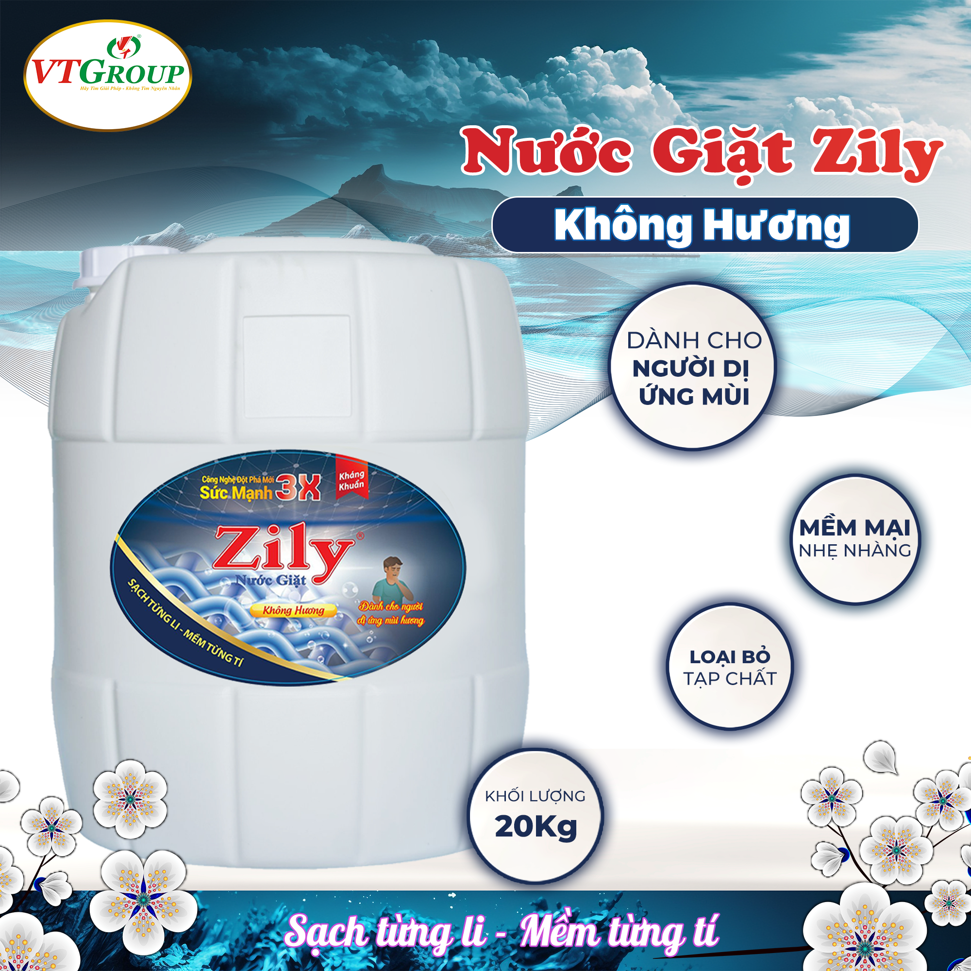 Nước giặt Zily can 20kg (Can) - Tặng 1 can xả vải 5kg biển tình