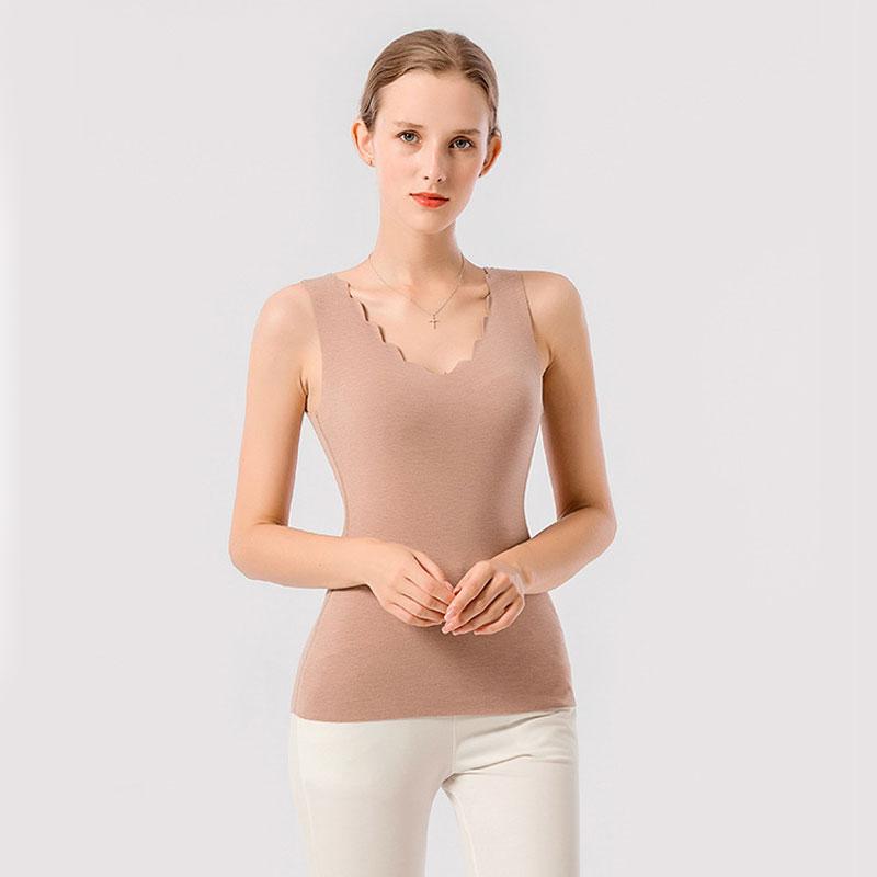 Áo Sinh Nhiệt Nữ Áo Thun Áo Vest Nhung Nữ Nhiệt Trên Cánh Hoa Viền Cổ Ấm Áp Quần Lót Nữ Mềm Mại Giữ Nhiệt Áo Sơ Mi Nữ