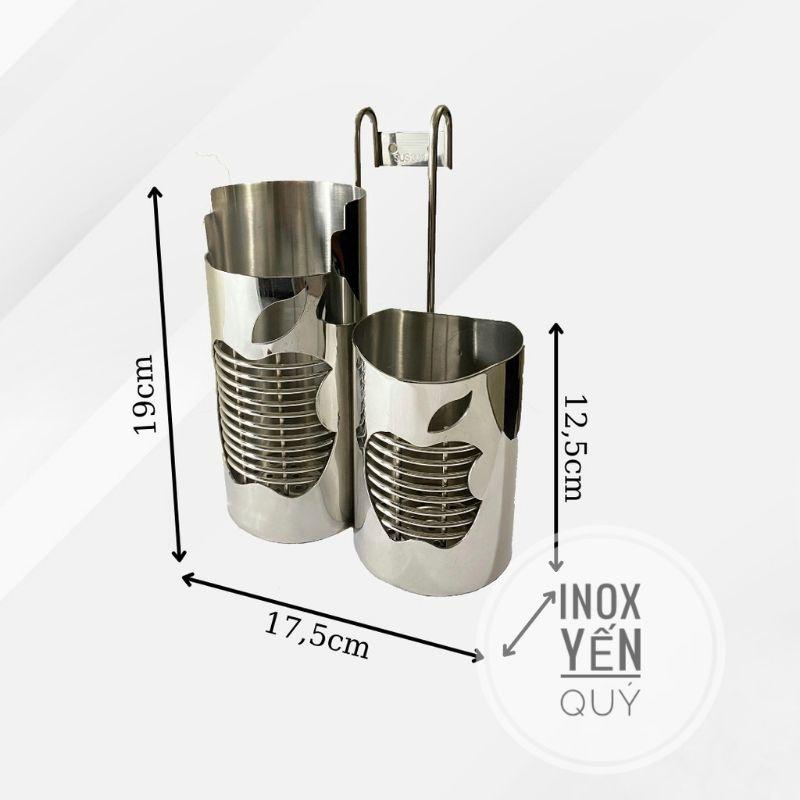 INOX304 Ống đũa 2 ngăn inox hình táo cao cấp - Ống đựng muỗng đũa tròn 2 ngăn hình táo inox cao cấp 304