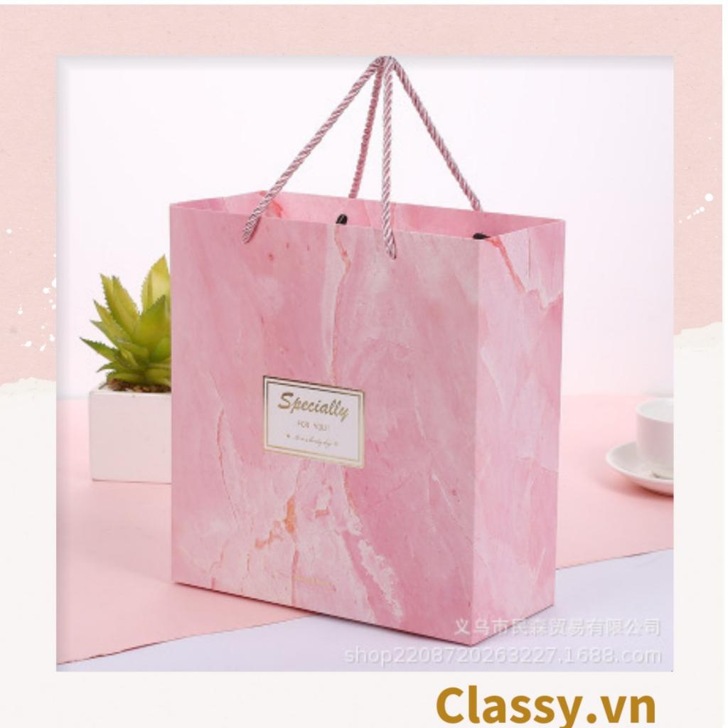 Túi giấy hoặc hộp cứng đựng quà tặng họa tiết cẩm thạch màu hồng hai mảnh, chất liệu cứng cáp sang trọng Q678