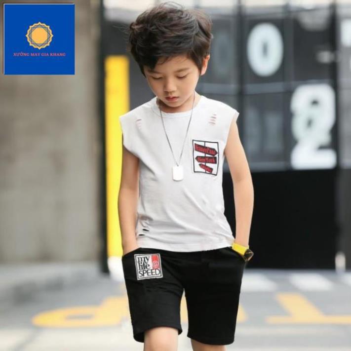 Đồ bộ quần áo thun bé trai, sát nách, thun cotton thoải mái vận động - Xưởng may - Gia Khang.