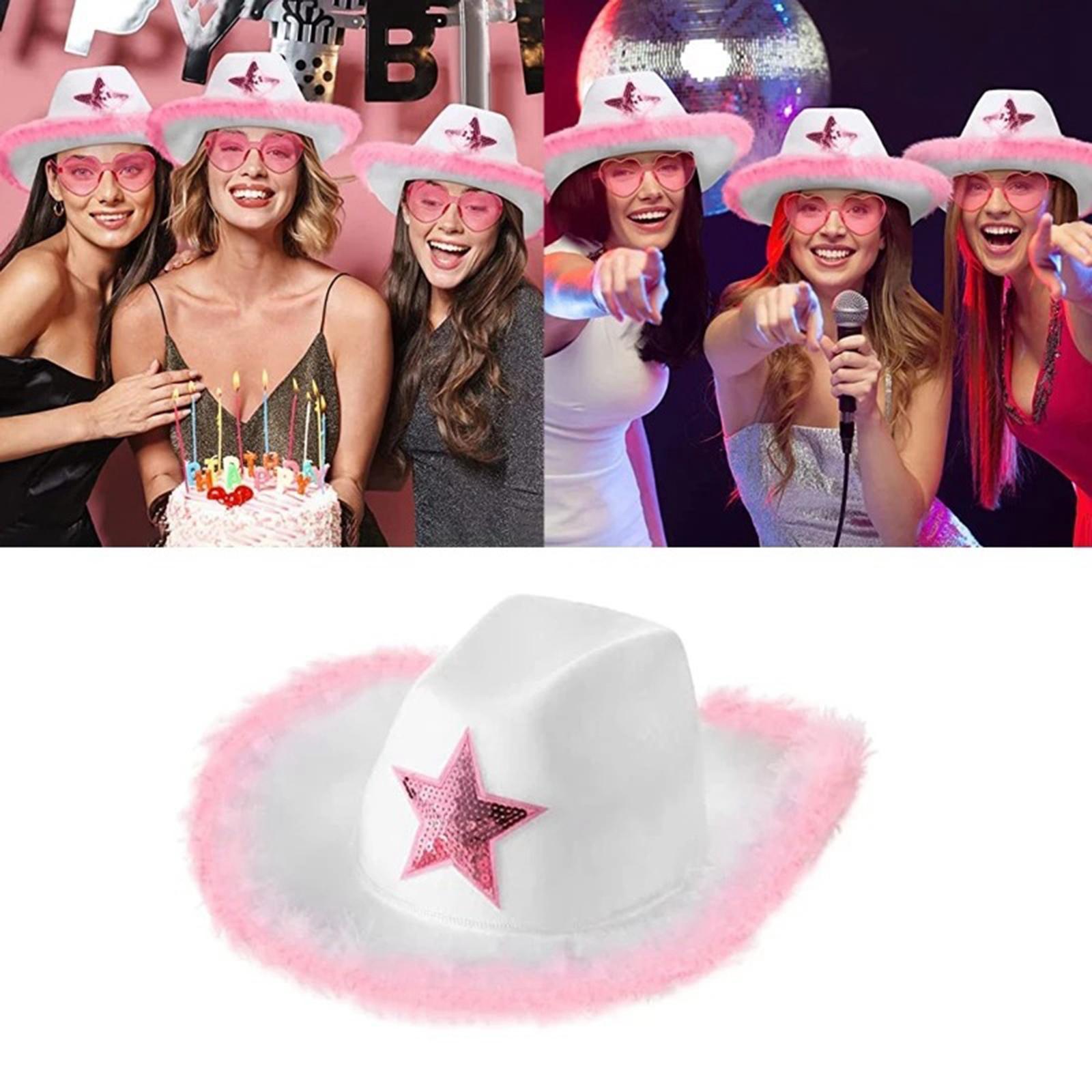 Western Style Women Cowboy Hat Sequin Edge Party Hat for Bridal Shower