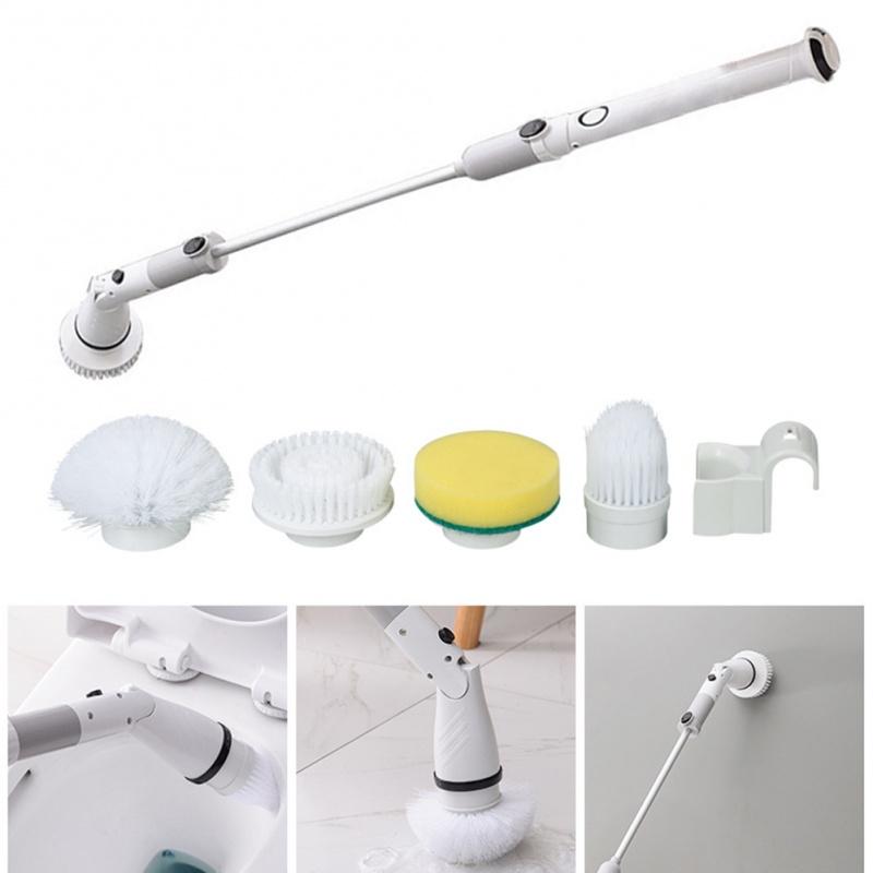 Máy cọ chà sàn vệ sinh tự động , Bàn chải làm sạch vệ sinh nhà tắm không dây với 4 đầu thay thế