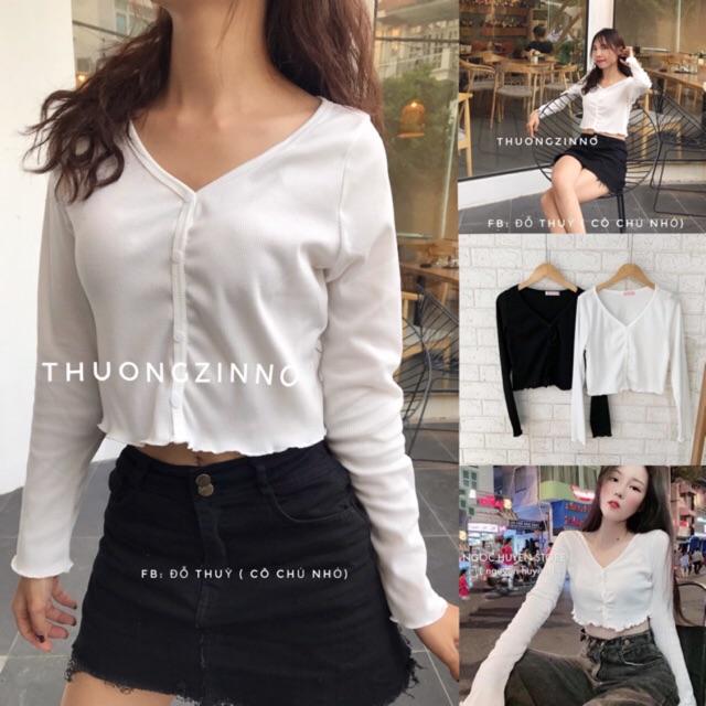  Áo croptop dài tay - áo croptop nữ đính cúc